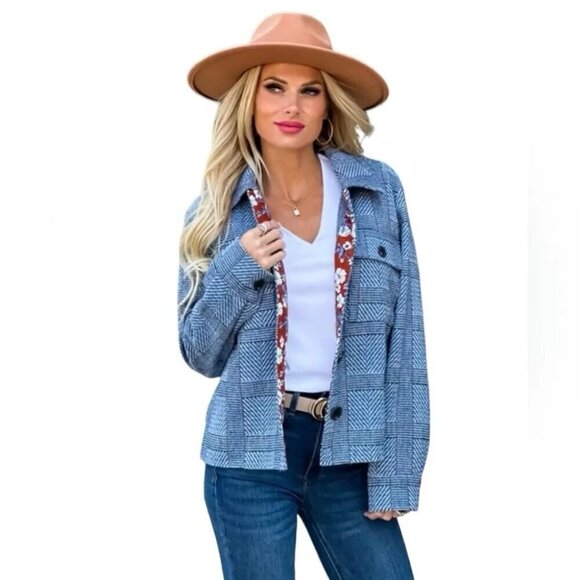 Tribal Jeans Bluelake Combo Plaid Cropped Shacket  P/S - Picture 1 of 12